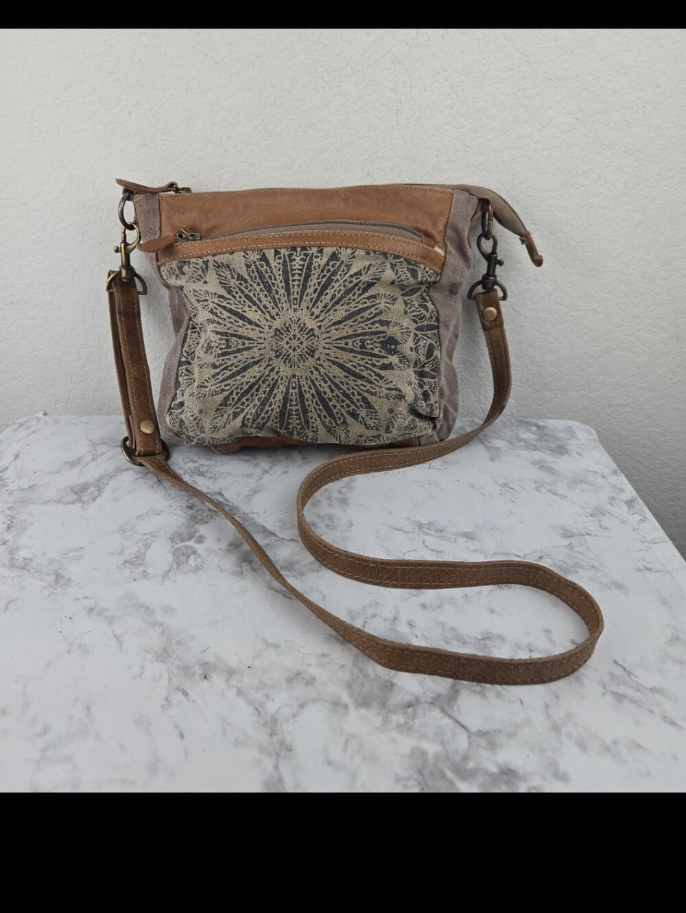 Myra Bag Boho Crossbody Bag in Brown and Cream